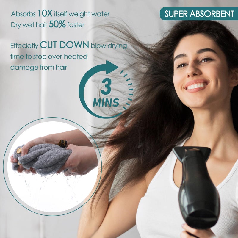 JEFFSUN Stocking Stuffers for Women, Girls Microfiber Hair Towel Wrap, 2 Pack Super Absorbent Quick Dry Towel for Curly Long Thick Wet Hair with Button Closure, Easy to Use Hair Care Routine Must Have - Image 4